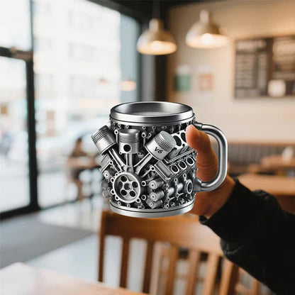 🌟Engine-themed coffee mug, realistic V8 engine stainless steel mug