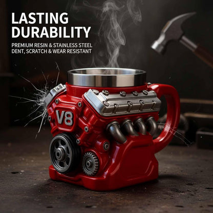 🌟Engine-themed coffee mug, realistic V8 engine stainless steel mug