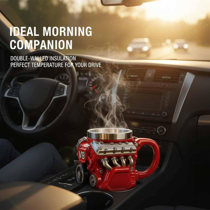 🌟Engine-themed coffee mug, realistic V8 engine stainless steel mug