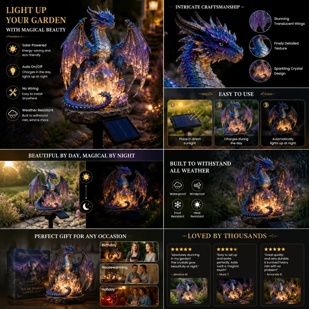 🐉Crystal Dragon Solar Garden Stake Light | Fantasy Themed Outdoor Landscape Decor Lamp
