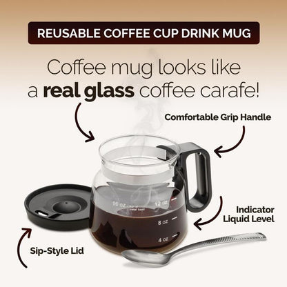 ☕ 16 Oz Glass Coffee Mug – Coffee Pot Style
