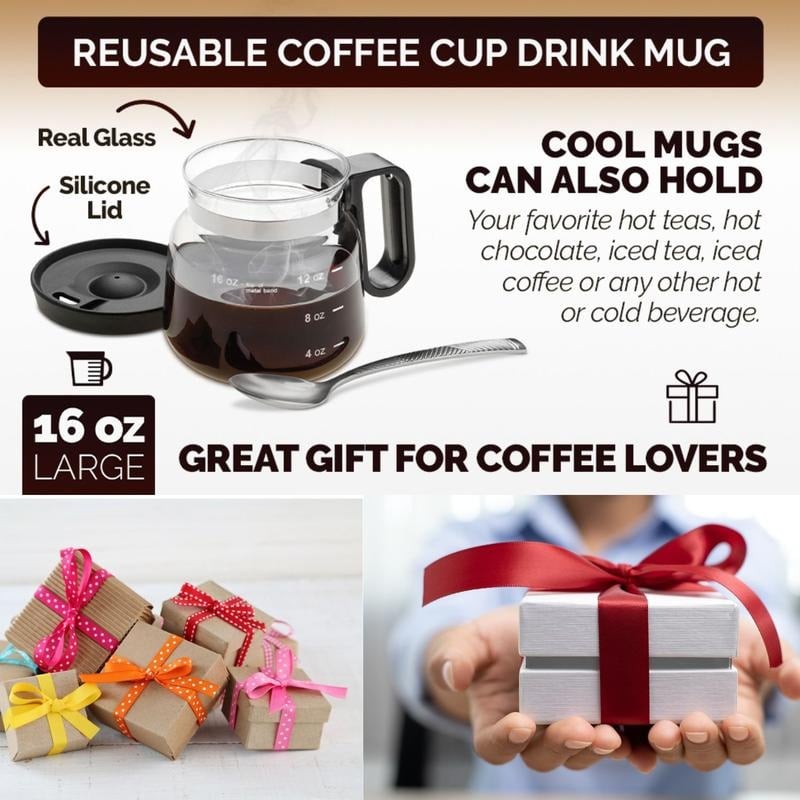 ☕ 16 Oz Glass Coffee Mug – Coffee Pot Style