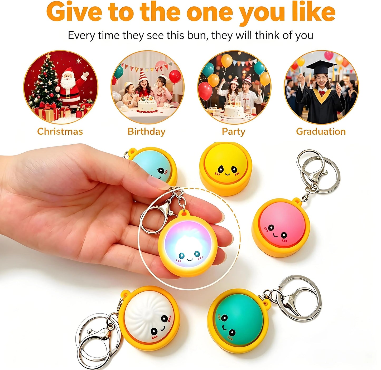 🥰 Cute Dumpling Pressable Fidget Keychain - touch sensing light