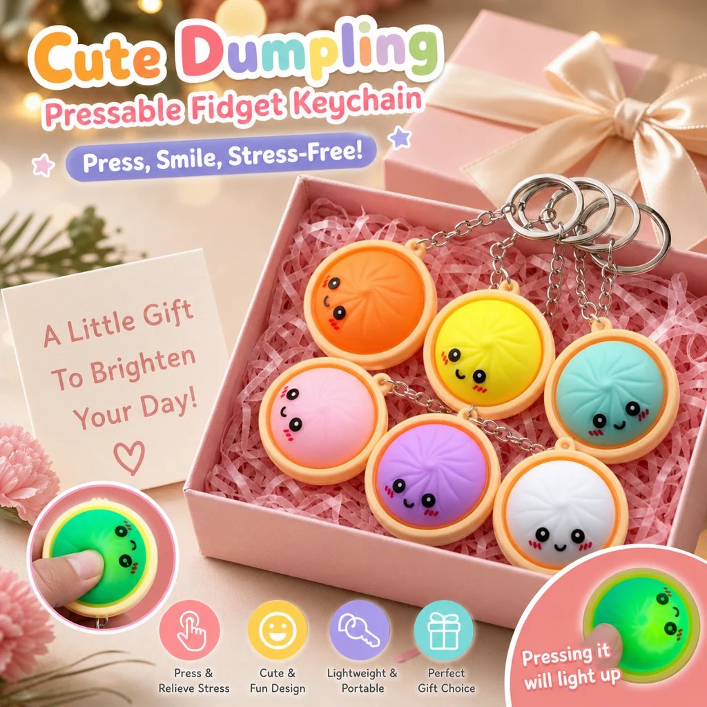 🥰 Cute Dumpling Pressable Fidget Keychain - touch sensing light