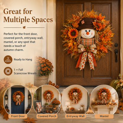 🍁 Fall Favorite – Lighted Scarecrow Front Door Wreath