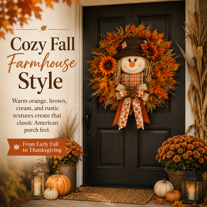 🍁 Fall Favorite – Lighted Scarecrow Front Door Wreath