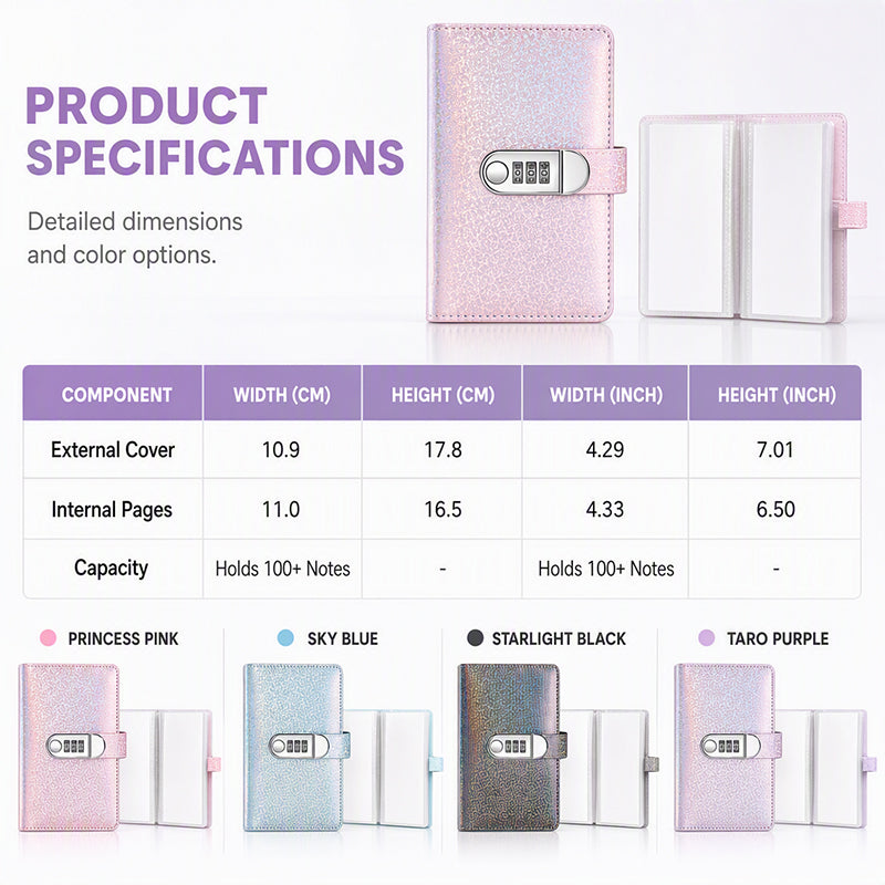 💖 Glitter Combination Lock Budget Binder - Secret Cash & Receipt Organizer