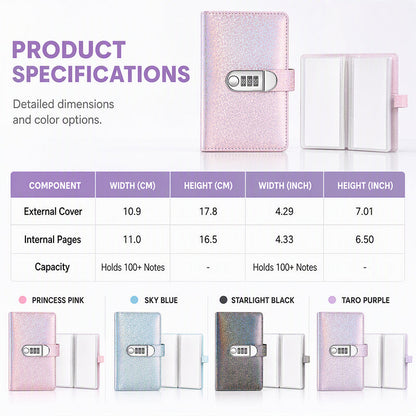 💖 Glitter Combination Lock Budget Binder - Secret Cash & Receipt Organizer