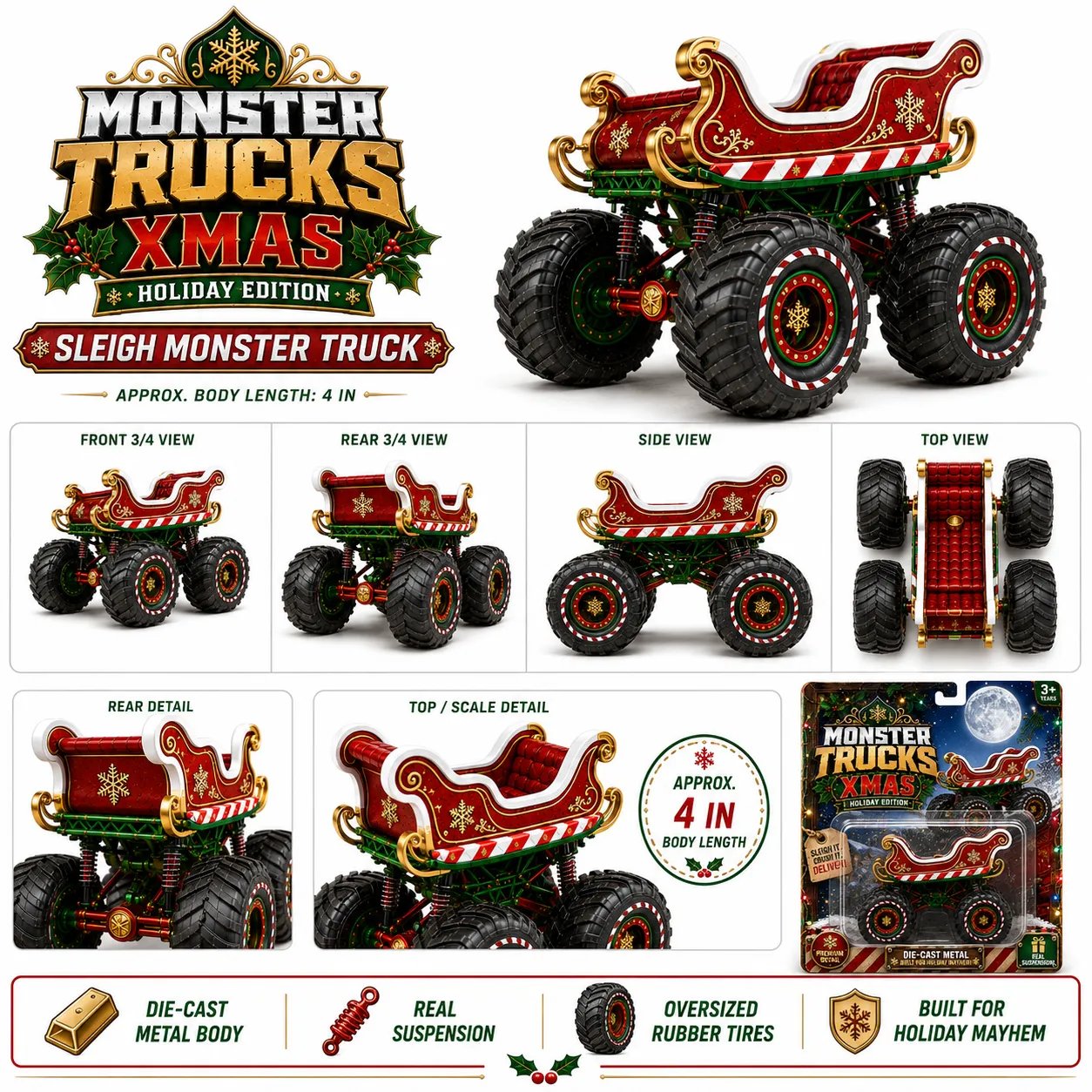 🎄 XMAS Holiday Edition Sleigh Monster Truck