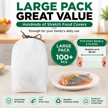 100PCS Disposable Stretch Food Covers for Bowls & Plates