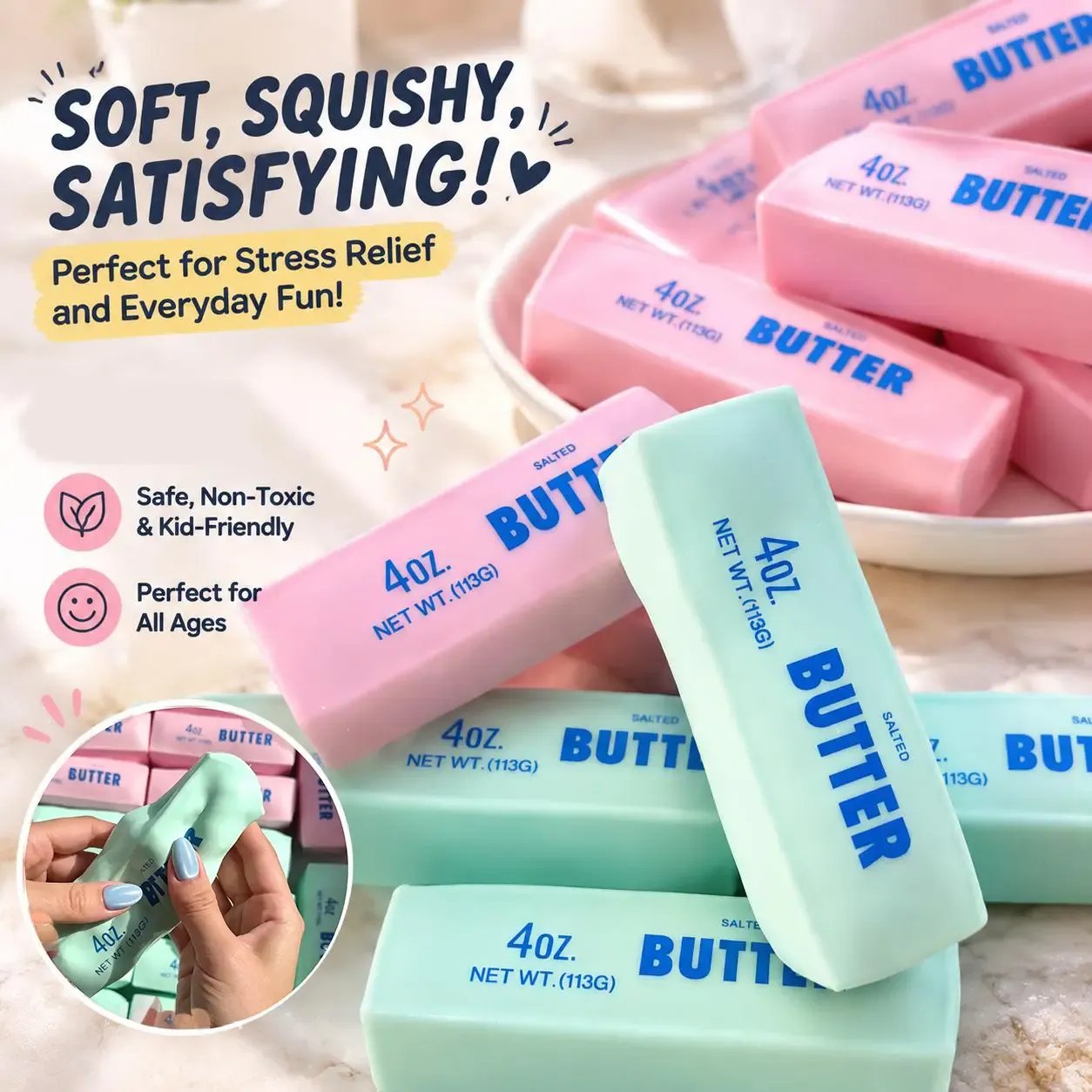 🧈Crunchy Sound Butter Bar Squishy Toy - Soft Squeeze Fidget Toy