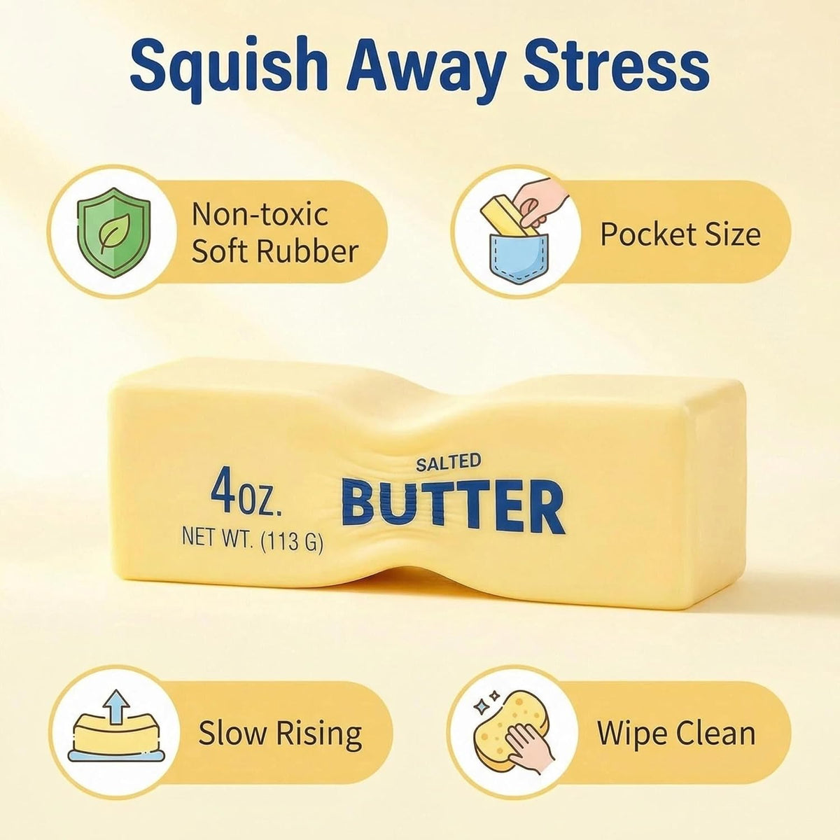 🧈Crunchy Sound Butter Bar Squishy Toy - Soft Squeeze Fidget Toy