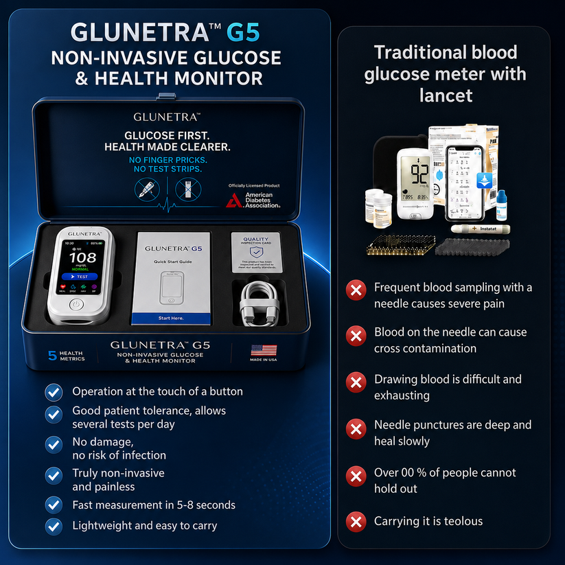 Non-Invasive Glucose & Health Monitor | 🩸 No Finger Pricks Blood Sugar Monitoring Device