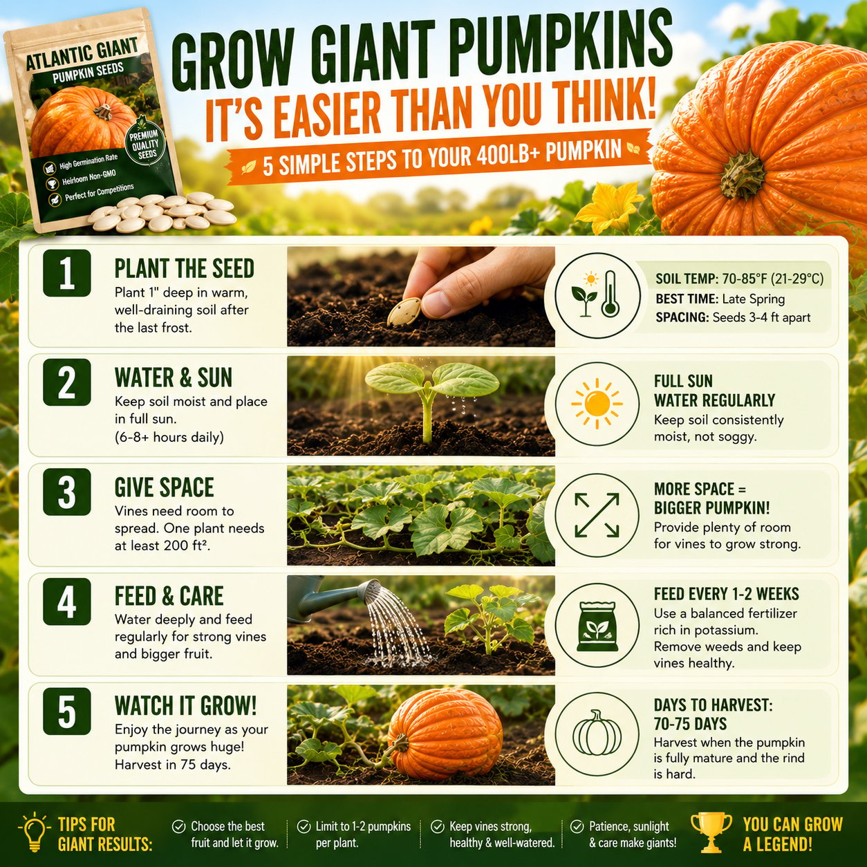 🎃 Grow Your Own Giant Pumpkins – Atlantic Giant Heirloom Seeds