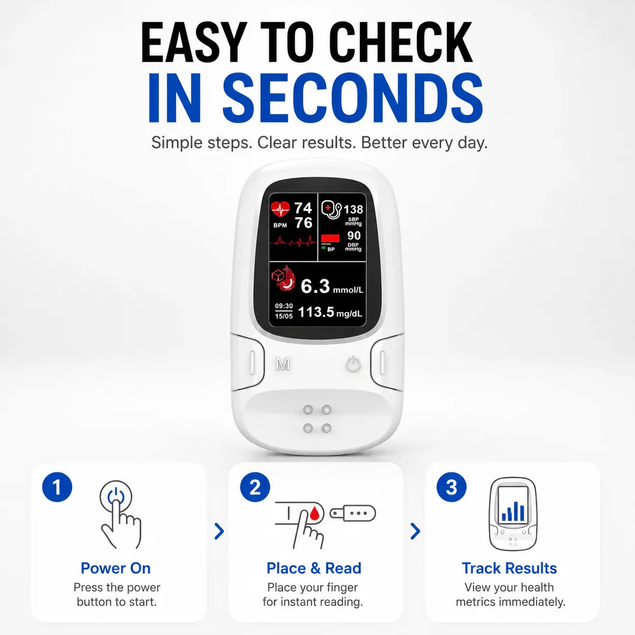 🧑‍⚕️Smart Non-Invasive Blood Glucose Monitor, Accurate Real-Time Blood Sugar Detector, Portable Household Health Tester