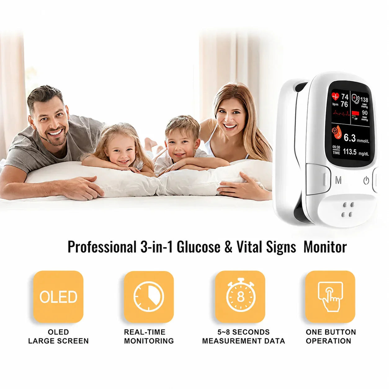 🧑‍⚕️Smart Non-Invasive Blood Glucose Monitor, Accurate Real-Time Blood Sugar Detector, Portable Household Health Tester