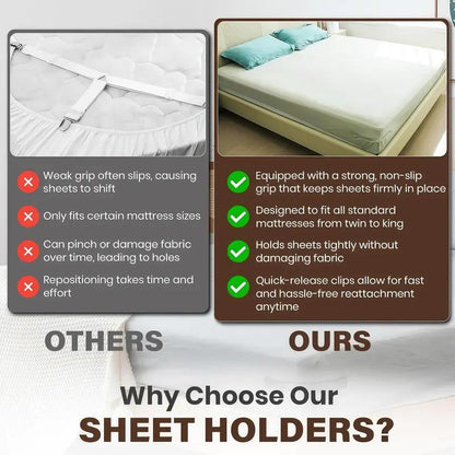 🛏️ 4-Pack Heavy Duty Bed Sheet Clips, Locking Mattress Corner Holders