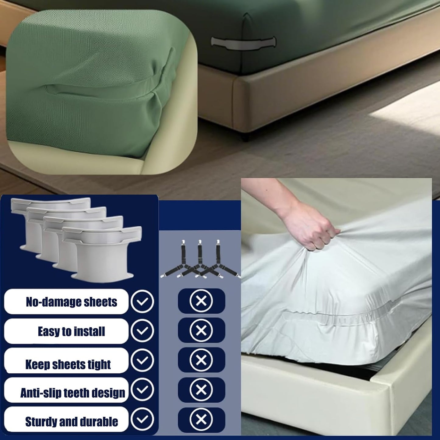 🛏️ 4-Pack Heavy Duty Bed Sheet Clips, Locking Mattress Corner Holders