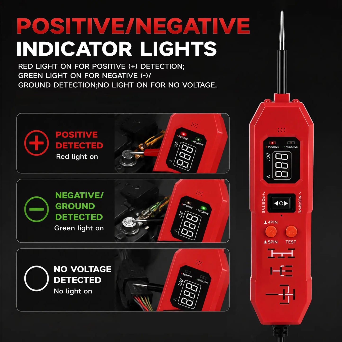 3-in-1 Automotive Circuit Tester – 12V/24V Voltage, Polarity & Continuity Tester