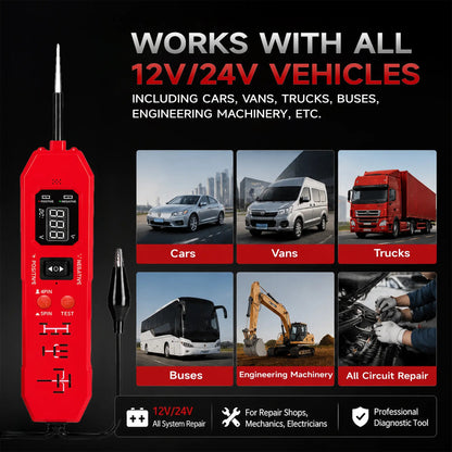 3-in-1 Automotive Circuit Tester – 12V/24V Voltage, Polarity & Continuity Tester