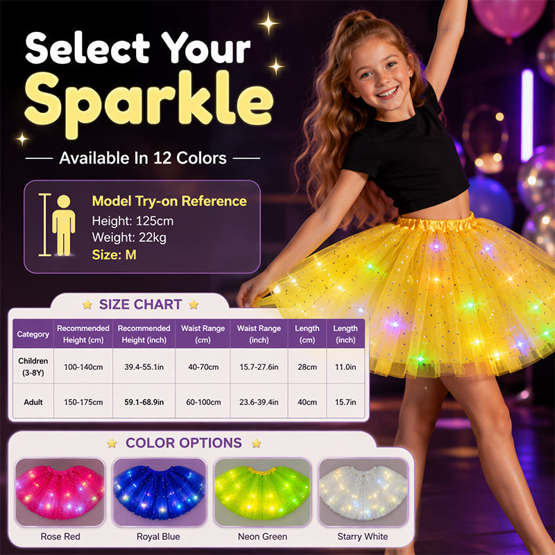 💃LED Sequin Tutu – Light Up the Party, Star Mesh Magic