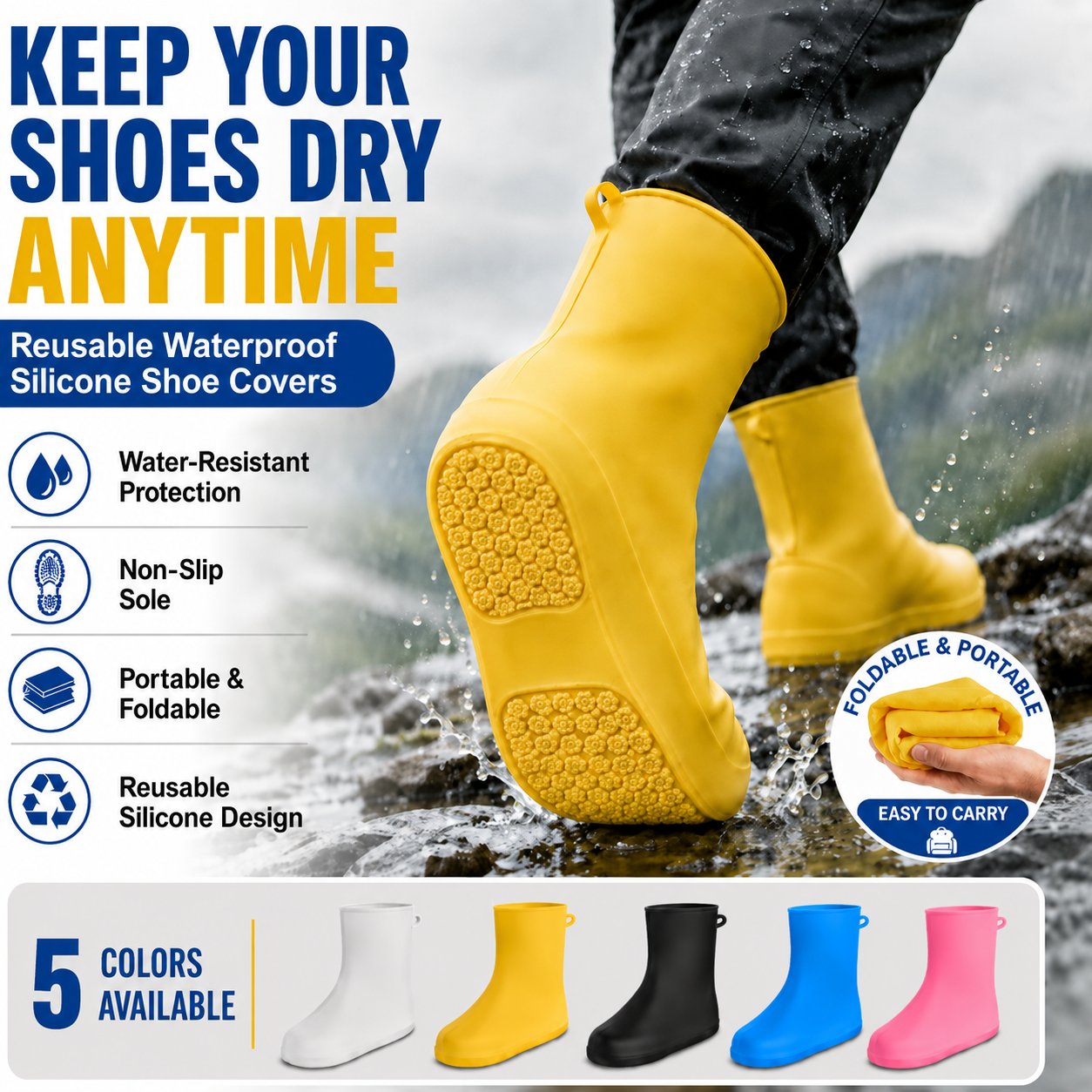 🌧️Stop Soaked Sneakers! Heavy-Duty Rain Shoe Covers – Anti-Slip & Fold Into Your Bag