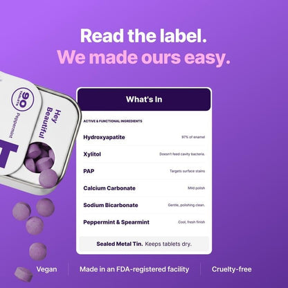 💜🦷Purple Toothpaste Tablets with Hydroxyapatite & PAP | Fluoride-Free, SLS-Free, Vegan | Purple Tone-Correcting Formula