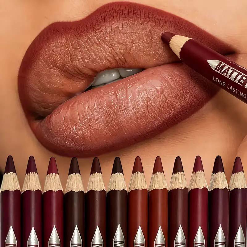 👄12Pcs Matte Lip Liner With Sharpener Set Waterproof Smudgeproof Precise Contour Lipstick Pens