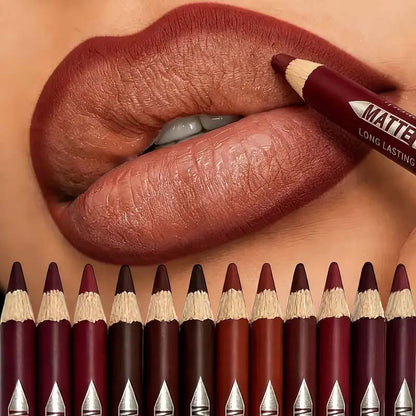 👄12Pcs Matte Lip Liner With Sharpener Set Waterproof Smudgeproof Precise Contour Lipstick Pens