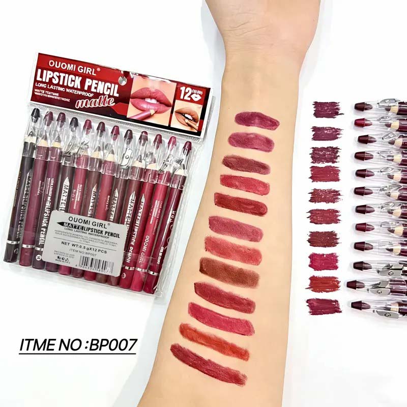 👄12Pcs Matte Lip Liner With Sharpener Set Waterproof Smudgeproof Precise Contour Lipstick Pens