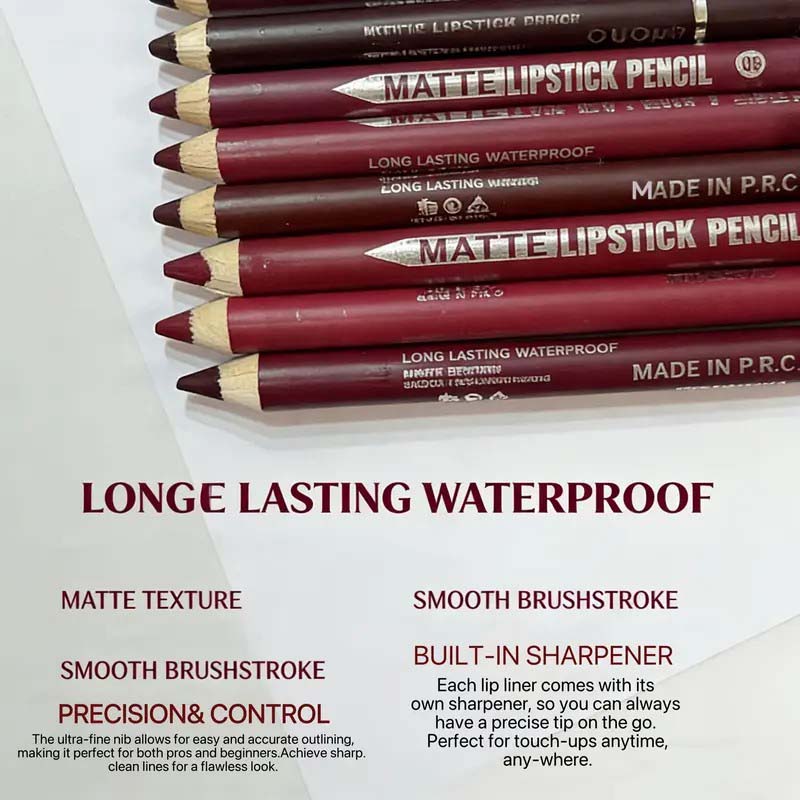 👄12Pcs Matte Lip Liner With Sharpener Set Waterproof Smudgeproof Precise Contour Lipstick Pens