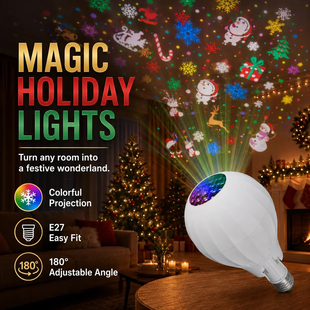 🎄💡 Rotating Christmas Projector Bulb | 16 Patterns
