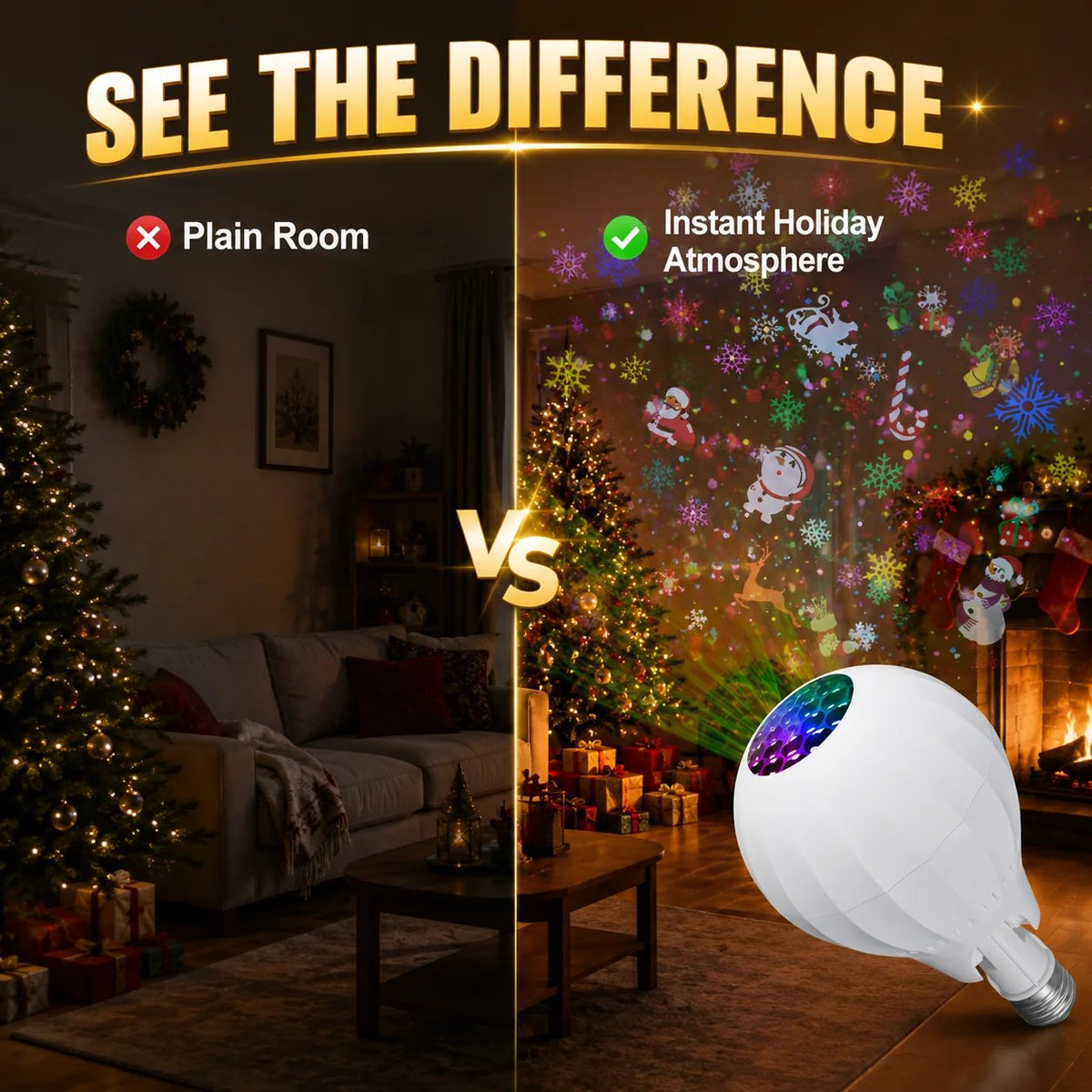 🎄💡 Rotating Christmas Projector Bulb | 16 Patterns