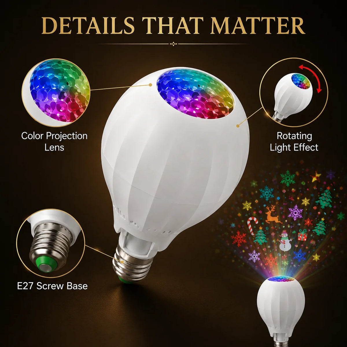 🎄💡 Rotating Christmas Projector Bulb | 16 Patterns