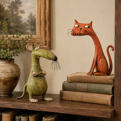🧡 Whimsical Vintage Mouse & Cat Figurine