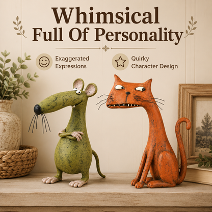 🧡 Whimsical Vintage Mouse & Cat Figurine