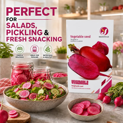 🌱 Pineapple Radish Seeds | Sweet Red-Skinned, Red-Fleshed Crunchy Radish for Home Gardens