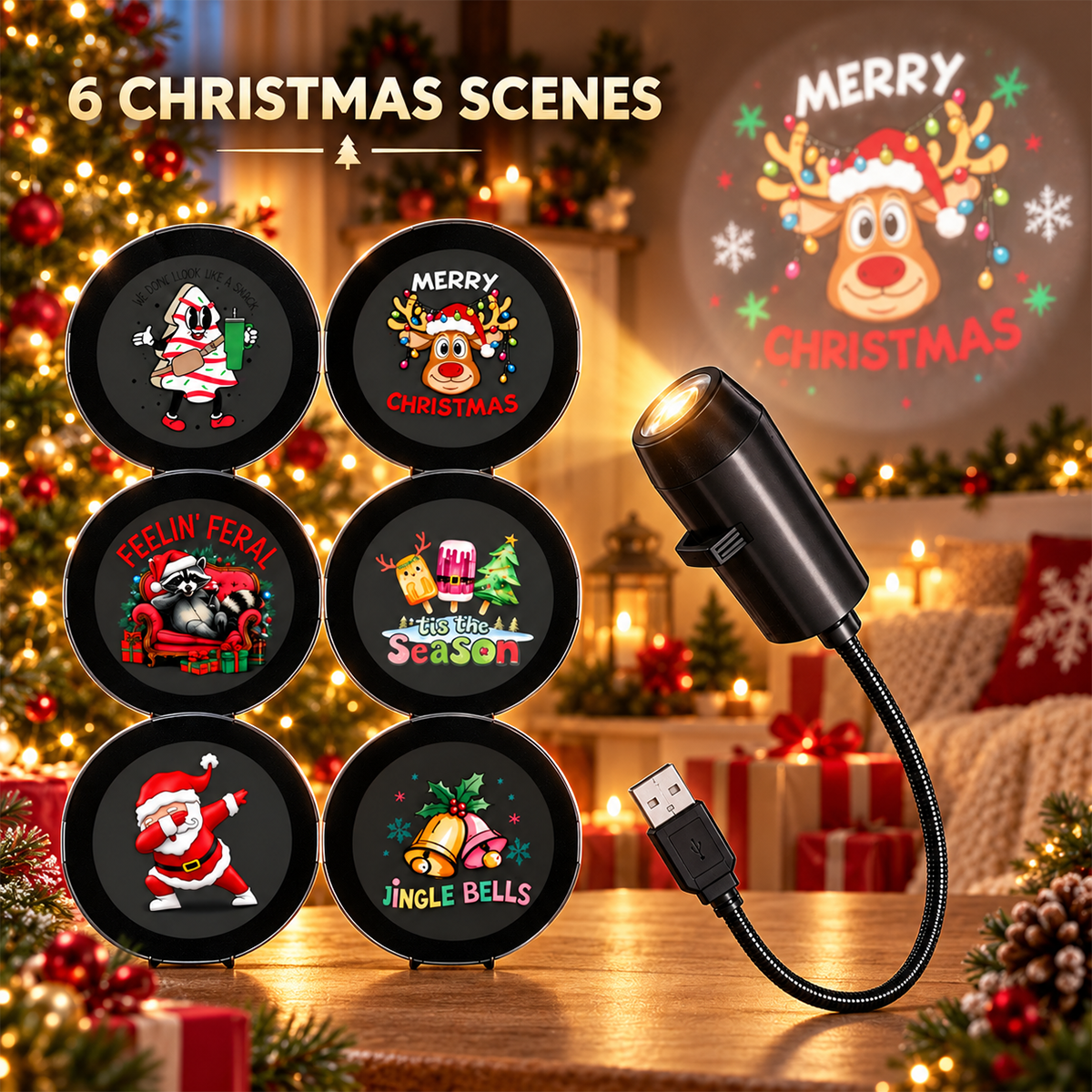dht™⭐Plug-&-Play HD Theme Projector – 6 or 10 Festive Scenes