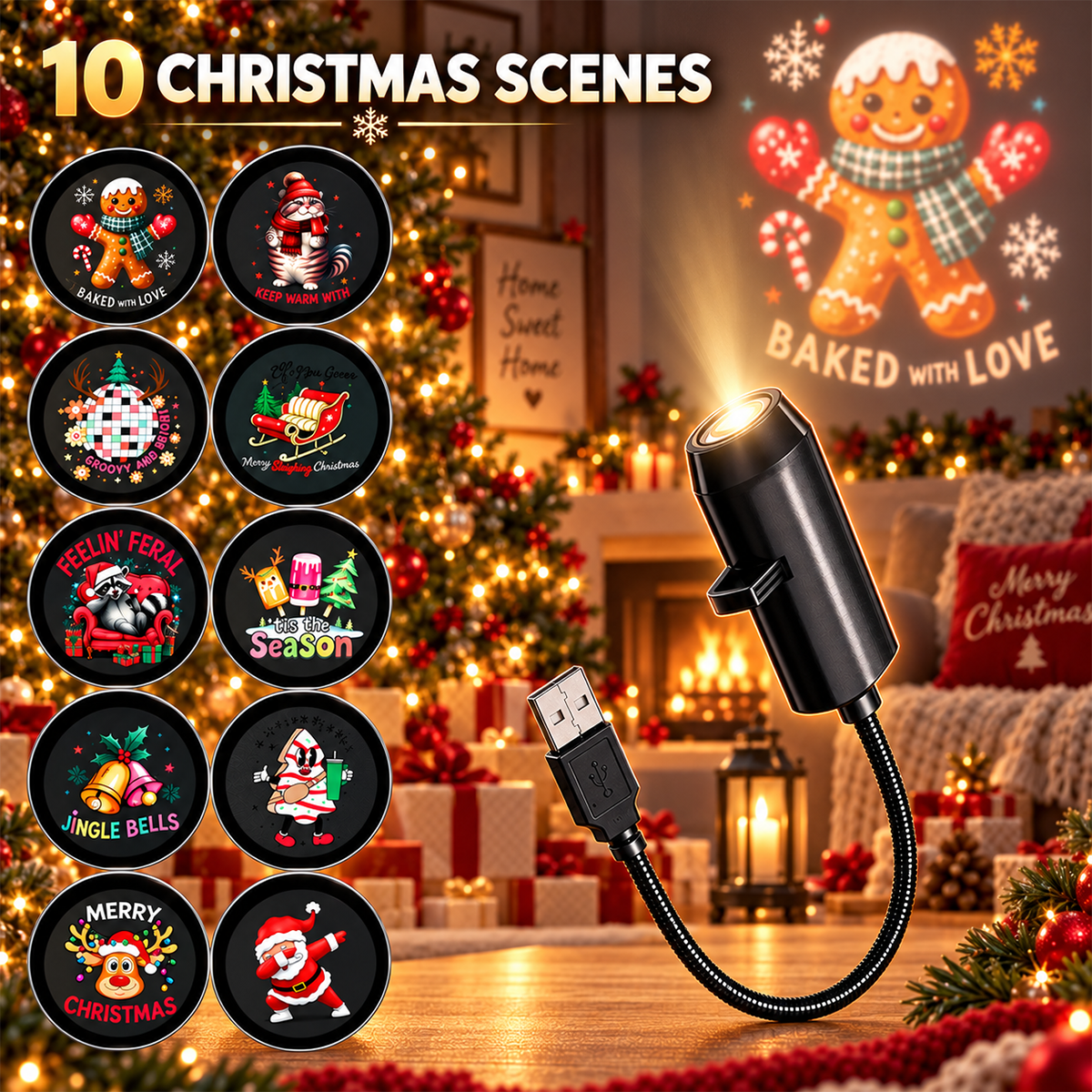 dht™⭐Plug-&-Play HD Theme Projector – 6 or 10 Festive Scenes