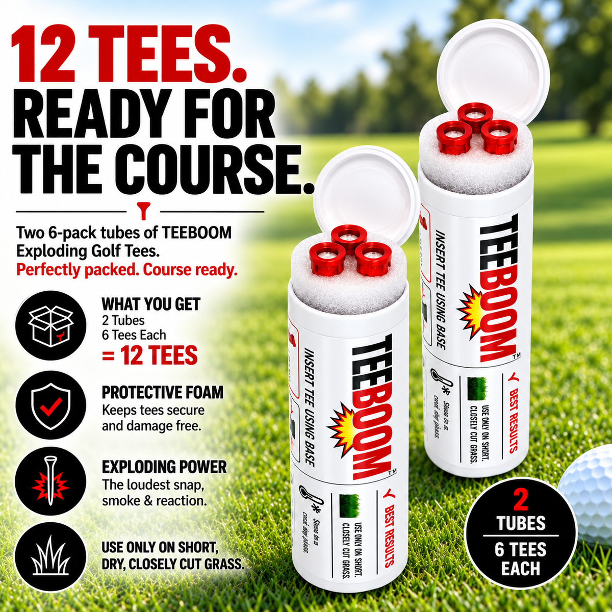 dht™⭐Exploding Golf Tees – 1.75" Reaction Tees with Snap & Smoke Effect