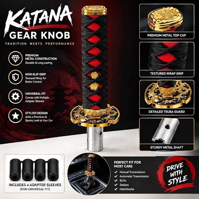 dht™⭐Samurai Katana Shift Knob🚗Personalised Gear Shifter Handle for All Cars