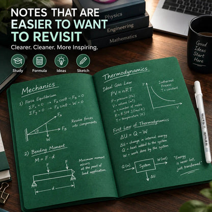 📓 Deep Green Blank Notebook with White Gel Pen | Aesthetic Writing & Sketch Journal