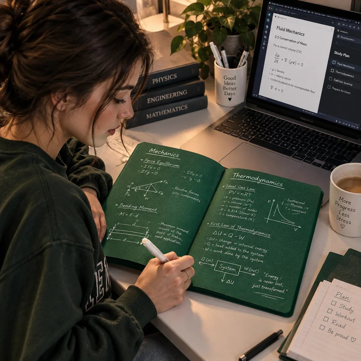 📓 Deep Green Blank Notebook with White Gel Pen | Aesthetic Writing & Sketch Journal
