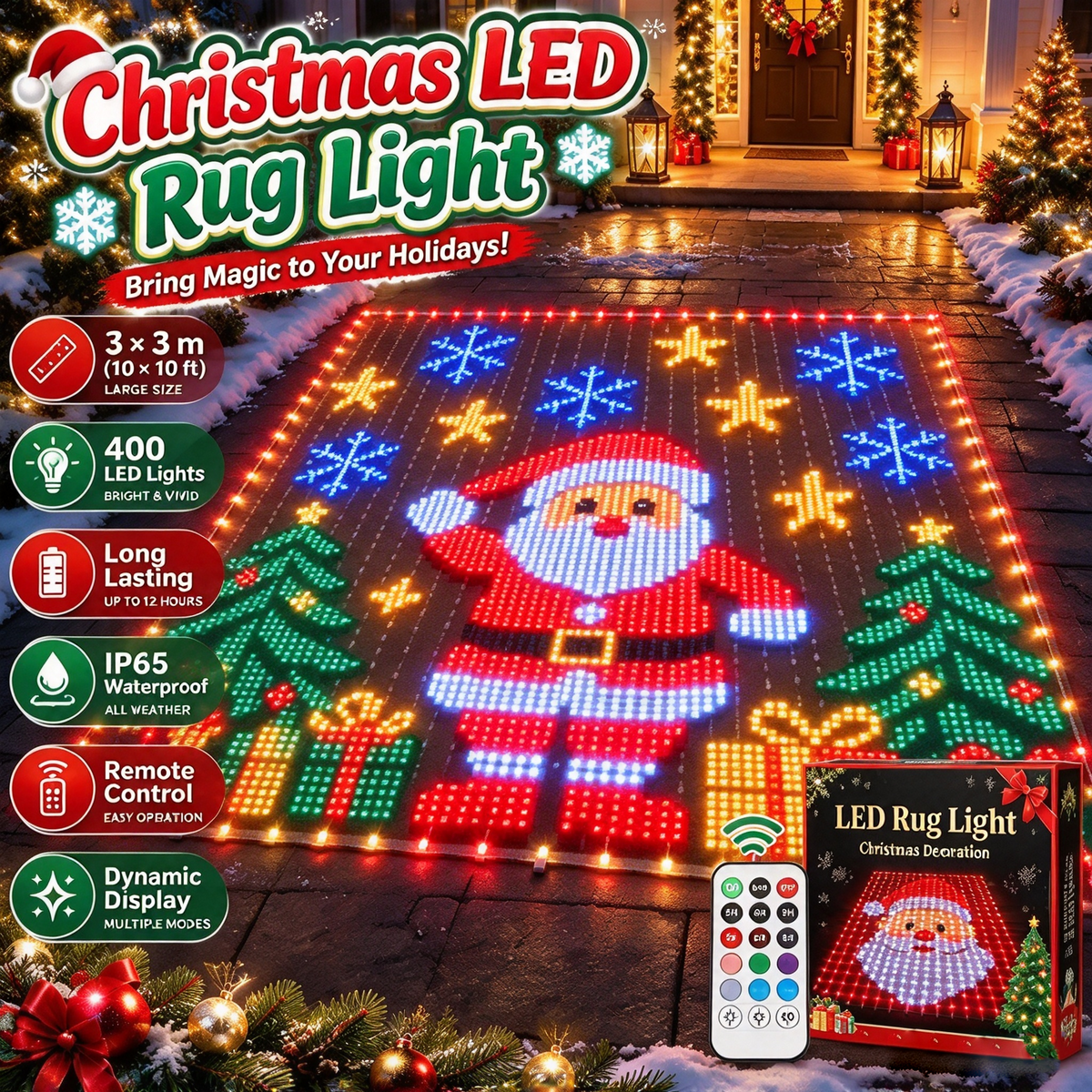 dht™⭐LED Dynamic Santa Claus Pattern Area Rug Light🎅Make The Floor More Atmospheric