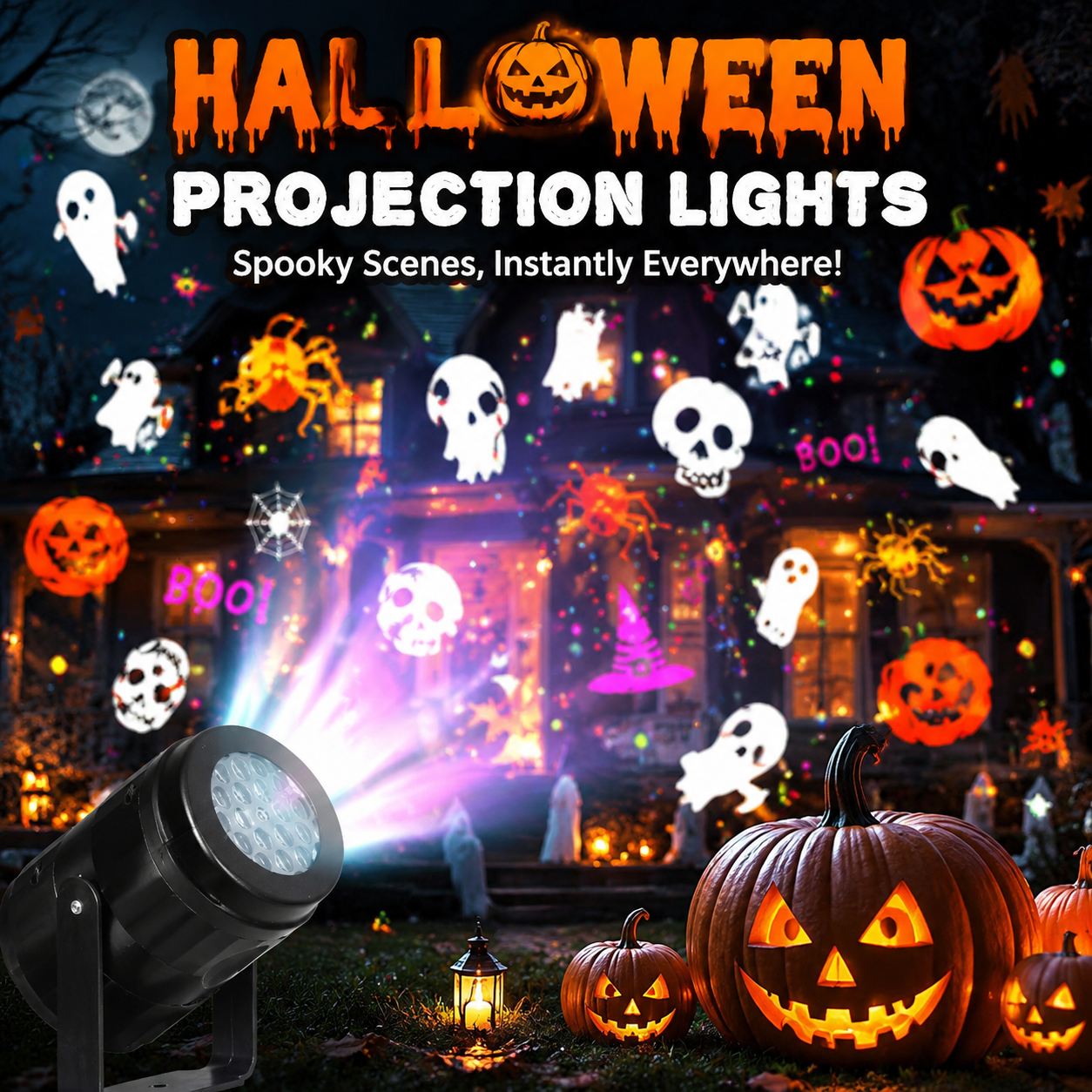 🔥Halloween Skull Dynamic Light 10 Unique HD Projection Patterns