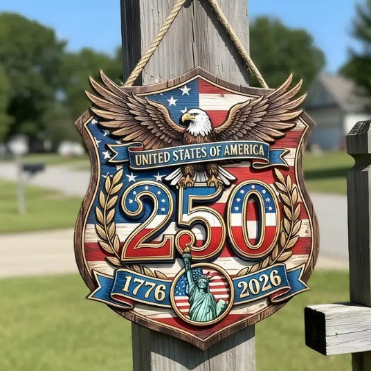 US 250th Commemorative Shield: Eagle & Statue of Liberty Decor