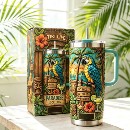 🌴Personalized Tiki Life Tropical Parrot Beach 40oz Handle Tumbler