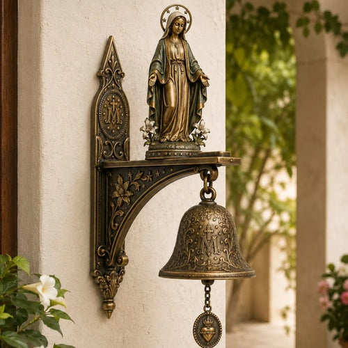 🙏 Catholic Bronze Wall Bell — Our Lady of Grace & Miraculous Medal
