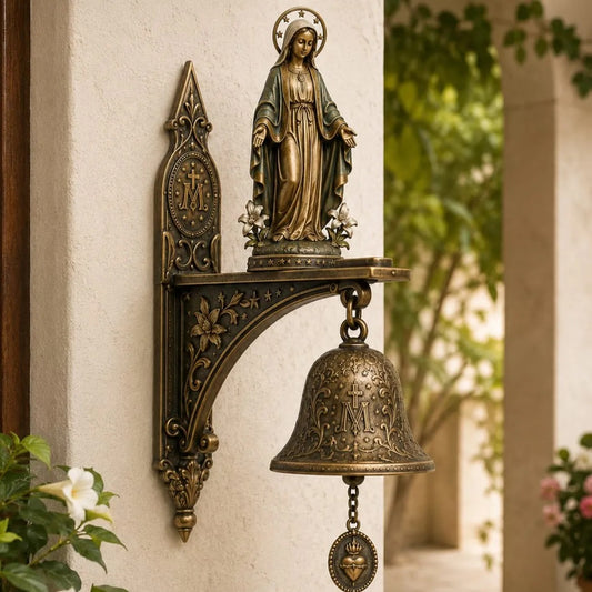 🙏 Catholic Bronze Wall Bell — Our Lady of Grace & Miraculous Medal