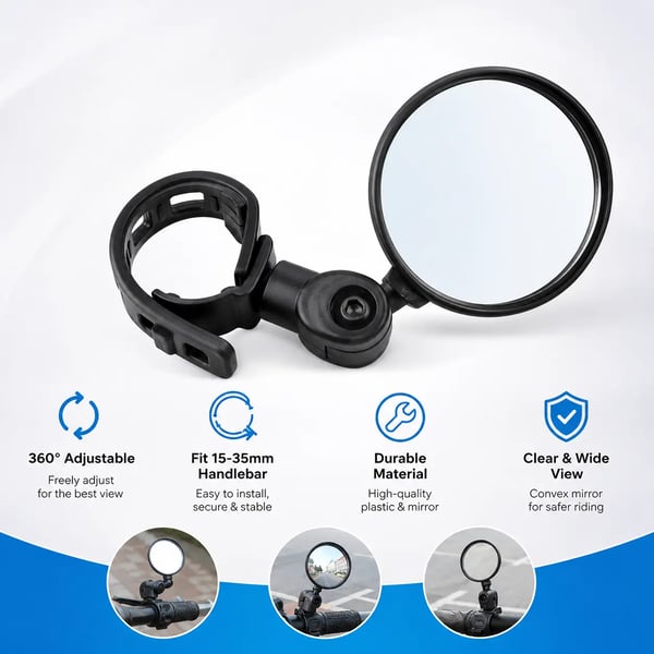 🚲Rotatable Round Bicycle Handlebar Rear View Glass Bike Mirror（Buy 1 Get 1 Free）